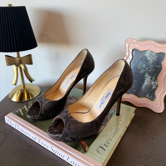 Jimmy Choo Snakeskin Peep-toe Pumps 37.5 - Picture 1 of 9